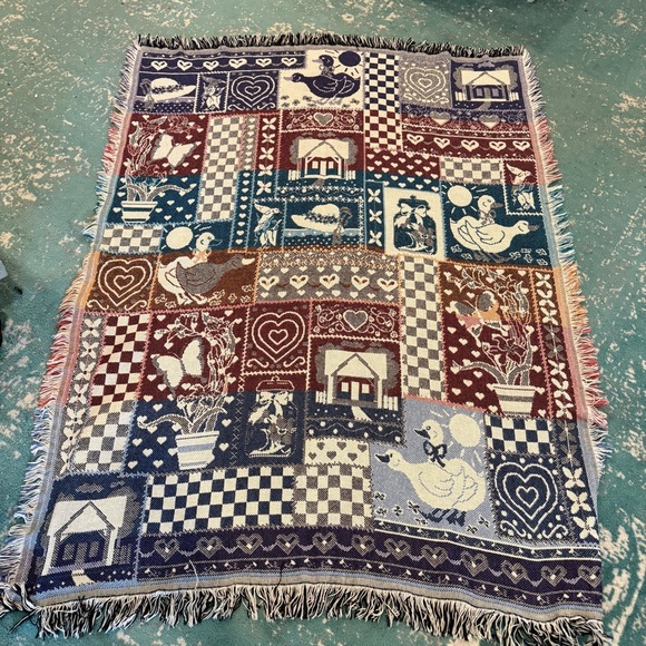 Vintage Country Goose Ducks Throw Blanket Farmhouse Americana Cottagecore